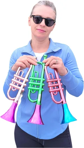Miniatura 5 de Trompetas metálicas (13 pulgadas), juguetes musicales de plástico para niños, instrumentos que hacen ruido para fiestas de cumpleaños, regalos