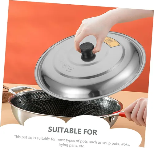 Miniatura 3 de Cabilock Tapas de sartén Tapa de olla Wok Tapa de olla: Tapa de sartén redonda de acero inoxidable con perilla Cubierta de sartén para sartén