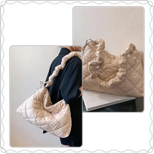 Miniatura 4 de Ovida Bolso grande para mujer, acolchado, de algodón, acolchado, para el hombro, para invierno, cálido, ligero, con cremallera