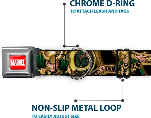 Miniatura 5 de Collar de perro hebilla de cinturón de seguridad Loki Poses Negro Oro Verde 9 a 15 pulgadas 1.0 pulgadas de ancho