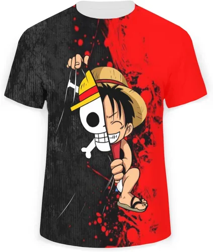 XJBZTY Camiseta Luffy de manga corta con estampado 3D gráfico de una pieza con cuello redondo casual para hombres, mujeres y niños y niñas
