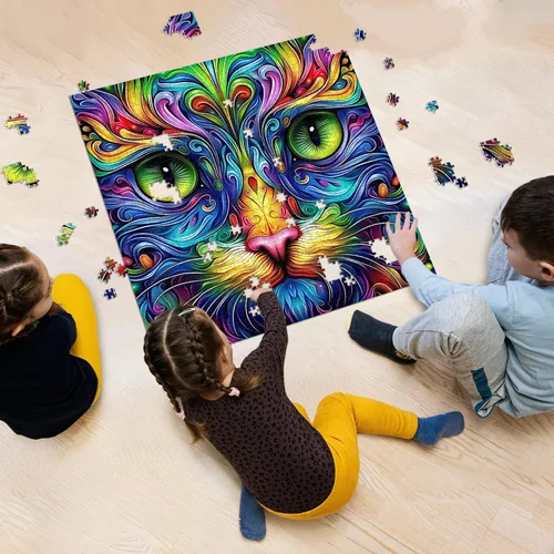 Miniatura 7 de Rompecabezas de gato para adultos, 1000 piezas, rompecabezas de arte abstracto de animales de fantasía, colorido y divertido rompecabezas de gato
