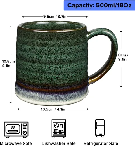 Miniatura 2 de Taza de café grande de cerámica de 18 oz, 500 ml, taza de té grande de cerámica hecha a mano para oficina y hogar, mango grande fácil de sostener