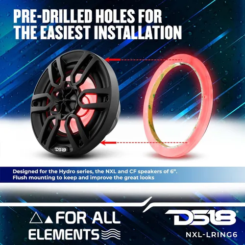 Miniatura 3 de DS18 NXL-LRING6 Anillo de montaje LED RGB para altavoces de 6.5 pulgadas resistente al agua - Funciona con módulo RGB (LED-BTC) o cable a un