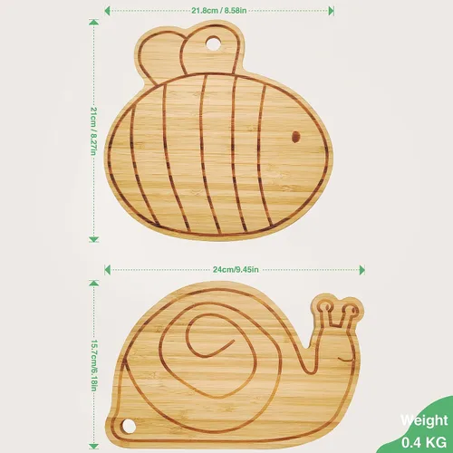 Miniatura 2 de Youkoo Juego de tabla de cortar de bambú pequeña, mini tabla de cortar de madera de frutas, tabla de queso con forma de caracol y abeja