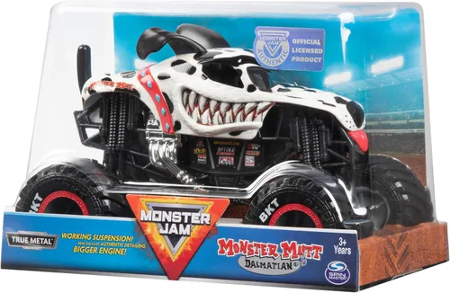 Miniatura 4 de Monster Jam, Camión monstruo dálmata oficial Monster Mutt, vehículo fundido a presión, escala 1:24 Monster Mutt V2