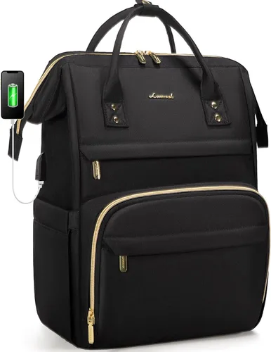 LOVEVOOK Mochila para laptop para mujeres, mochila de trabajo de 15.6 pulgadas para profesora enfermera, mochila bolso universitaria para Negro