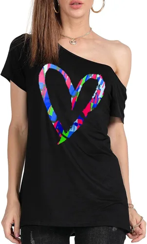 Miniatura 2 de MAGICMK - Camiseta casual para mujer, con estampado de labios y hombro descubierto, talla extragrande