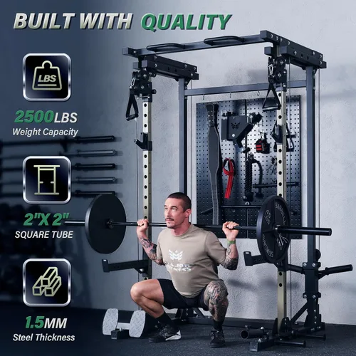 Miniatura 2 de MAJOR FITNESS Drone3 Power Rack, banco de sentadillas para gimnasio en casa de 2500lbs multifunción con sistema de polea doble, barra de tracción