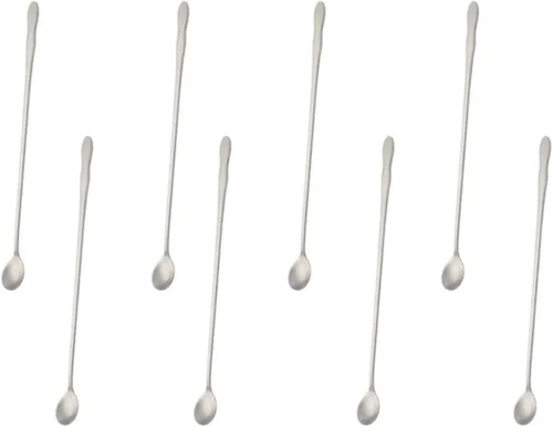 Miniatura 8 de Juego de 8 cucharas mezcladoras de acero inoxidable con mango largo de 7.9 in para café, batidos, jugos, cócteles