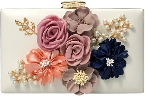 Miniatura 2 de Bolso de noche floral para mujer, bolso de embrague de novia con flores 3D, elegante banquete de boda, baile de graduación, bolso de noche