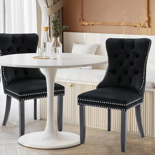 Miniatura 78 de Juego de 4 Sillas de Comedor de Terciopelo Tapizadas con Capitoné, Sillas Laterales de Cocina con Ribete de Tachuelas y Patas Chapadas en Oro