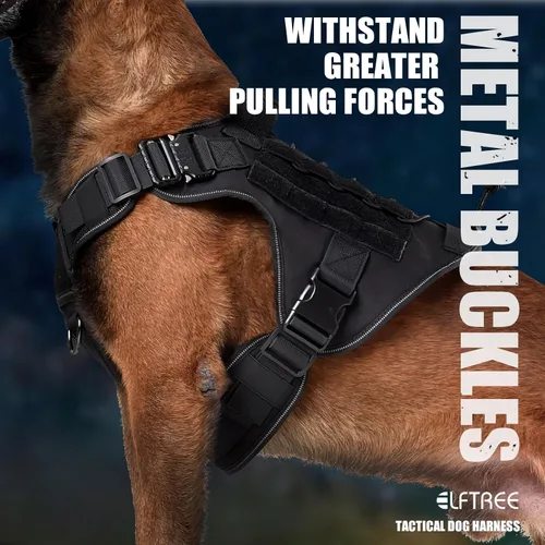 Miniatura 3 de Arnés táctico para perro, 2 hebillas de metal, arnés reflectante militar para perro con soporte oculto para Airtag y asa, chaleco ajustable
