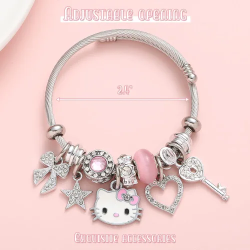 Miniatura 3 de Kueeger Pulseras Kawaii con caja de joyería, pulsera ajustable de acero inoxidable, accesorios de dibujos animados de anime, regalos para mujeres