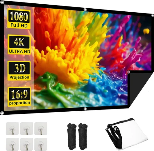 Miniatura 8 de Pantalla de proyector para exteriores de 120 pulgadas, pantalla de película lavable con respaldo negro, pantalla de proyección plegable sin