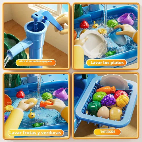 Miniatura 4 de Mesa de Agua para Niños Pequeños 1-3 - Fregadero de Juego para Niños con Bomba y Agua Corriente, Mesa de Agua para Niños de 4-8 Años