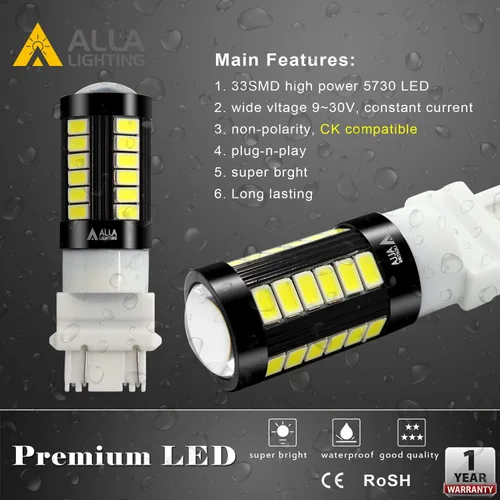 Miniatura 3 de Alla Lighting Bombillas LED T25 3156 3157 de 2800lm, Blanco Reversa/Señal/Freno/Cola Luces DRL 4114 3056 4057 4157 3457K 3057 6000K Xenon Xtreme