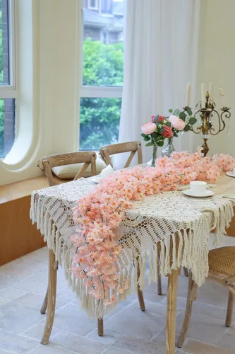 Miniatura 5 de PARTY JOY Guirnalda de flores de cerezo artificial de 47.2 pies para primavera, hogar, boda, fiesta, decoración Kawaii (rosa crema)