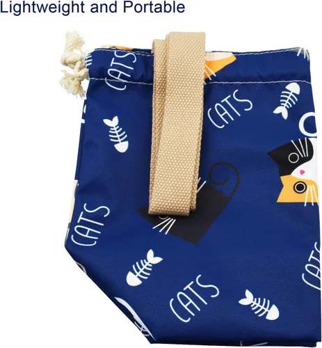 Miniatura 6 de Mini Bolsa Tote de Almuerzo Reutilizable Pequeña Linda con Cordón Adecuada para Niñas Mujeres Gato Azul