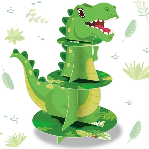 Miniatura 10 de Censen Soporte para cupcakes de dinosaurio de 3 niveles, decoración de fiesta con temática de dinosaurio, decoración de torre de postre