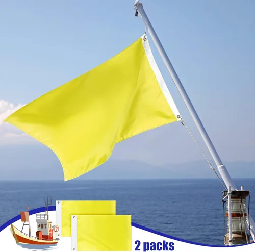 Miniatura 2 de Boyiee 2 banderas amarillas de cuarentena náutica en blanco, banderas de mensaje de cuarentena de color sólido, bandera de nailon para barco de vela