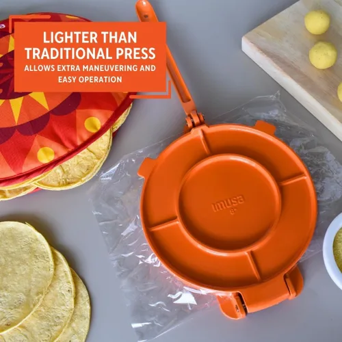 Miniatura 5 de IMUSA USA Prensa de tortilla de aluminio de 8 pulgadas, color naranja