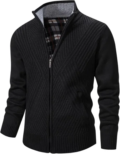 Miniatura 15 de VtuAOL Suéteres tipo cárdigan para hombre, con cremallera completa, cuello alto, cárdigan de punto casual con bolsillos