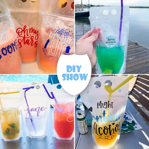 Miniatura 6 de 100 bolsas de doble cremallera para bebidas con 100 popotes y 30 bolsas de paletas plegables de mano resistentes para batidos, bebidas frías