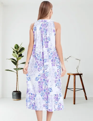Miniatura 5 de IZZY + TOBY Camisones de algodón para mujer, sin mangas, suave, camisón de noche, camisón largo