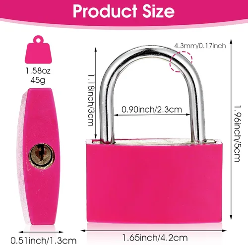 Miniatura 2 de Gjinxi Candado de casillero de gimnasio con llave, cerradura de casillero rosa de aluminio con 1.65 pulgadas de ancho, candado impermeable