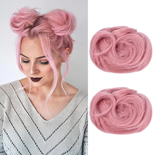 Miniatura 14 de REECHO Piezas de cabello Space Bun, 2 extensiones de moño mini con clip de pinza en extensiones de moño falsas de orejas de gato y desordenadas