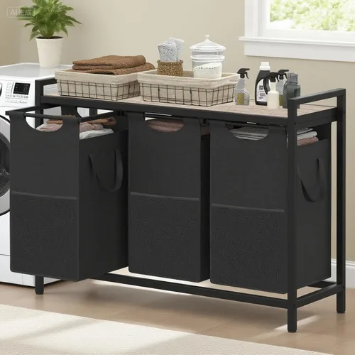 Miniatura 2 de Heybly Cestos para la ropa sucia, 3 × 15 galones (171 L) cesta de lavandería con clasificador de escritorio grande para organización de lavandería