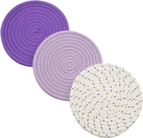 Miniatura 9 de Juego de agarraderas para ollas, juego de salvamanteles 100% algodón tejido de hilo, juego de 3 elegantes posavasos, almohadillas para el calor, Gris