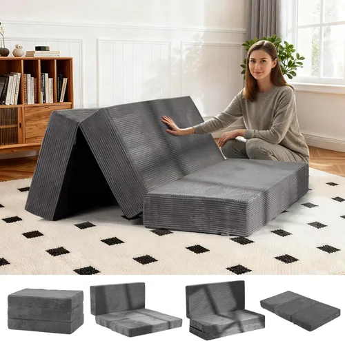 Miniatura 10 de Colchón plegable de tres pliegues de 6 pulgadas, sofá cama plegable con funda extraíble lavable, colchón de futón portátil de tamaño completo