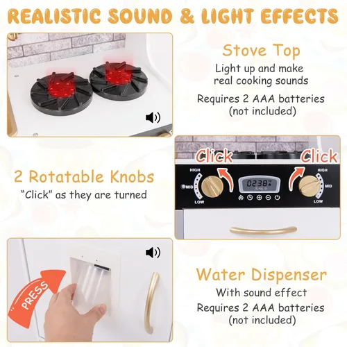 Miniatura 2 de Costzon Juego de Cocina para Niños, Set Grande de Juguete de Cocina de Chef de Madera con Sonidos y Luces Reales, Microondas, Pizarra, Horno, Blanco