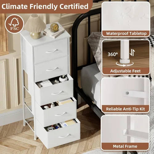 Miniatura 6 de Somdot - Cajonera alta para dormitorio, organizador de 5 cajones con cubos de tela extraíbles para la sala de estar, clóset, buró, cuarto de niños