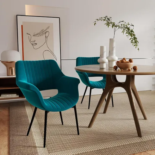 Nalupatio Juego de 2 sillas de comedor modernas de terciopelo con reposabrazos, modernas sillas laterales tapizadas para cocina, patas de metal