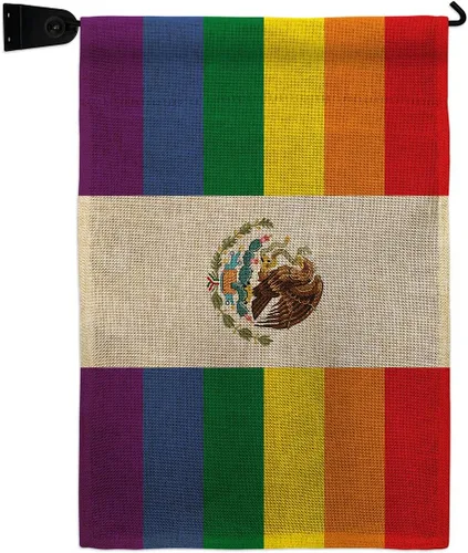 Miniatura 7 de Bandera de jardín de arpillera de Orgullo de México LGBT arco iris amor gay bisexual pequeño regalo decorativo patio casa pancarta de doble cara