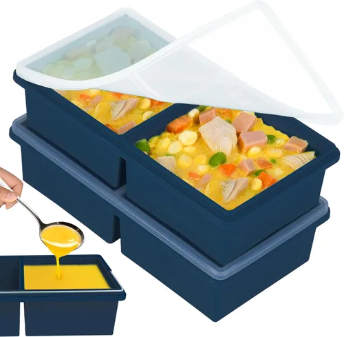 Miniatura 9 de Bandejas de silicona para congelador de 2 tazas con tapas, moldes de silicona para congelador de sopas, preparar comidas en porciones, ideal