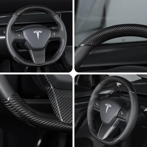 Miniatura 6 de Kit de cubierta superior e inferior de fibra de carbono real para volante de fibra de carbono 2020-2024 Tesla Model Y 2019-2023 Tesla Model 3,3K