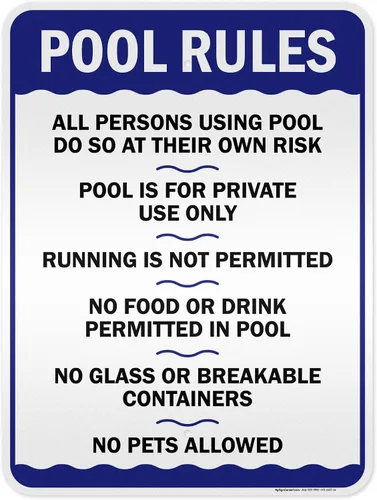 Miniatura 13 de Letrero de reglas de la piscina, «Swim at Your Own Risk, This is a Private Pool, No Food No Runing, No Glass, No Pets – Cartel de piscina, 10 x 14