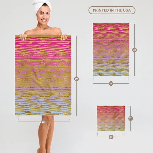 Miniatura 6 de 3dRose Pink to Blue Gradient Image of Gold Tiger Stripes Pattern 22x30 Bath Hand Pool Towel