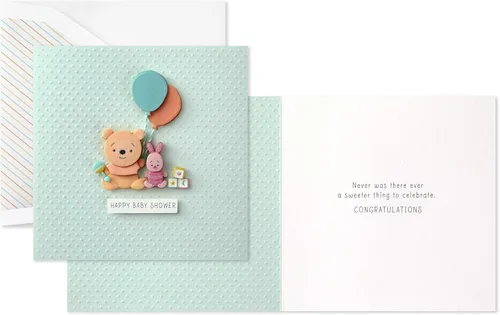 Miniatura 7 de Tarjeta de baby shower de Hallmark Signature Disney para nuevos padres (Winnie the Pooh y Piglet) Bienvenida al nuevo bebé, Felicidades
