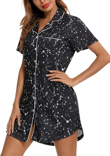 Miniatura 3 de Camisones para mujer, suave, con botones, de manga largacorta, para dormir, tallas S-XXL