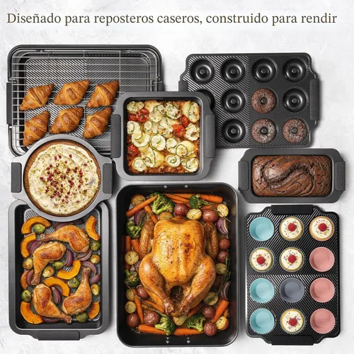 Miniatura 7 de Kikcoin Juego de 25 moldes apilables para hornear, juegos de utensilios para hornear antiadherentes con asas de silicona, hojas de galletas aptas