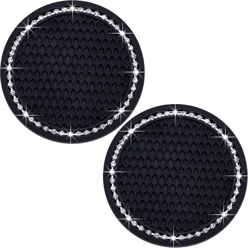 Miniatura 13 de 4 posavasos con brillantes para portavasos, 2.75 pulgadas, insertos para portavasos de auto, silicona suave antideslizante a prueba de golpes, Negro