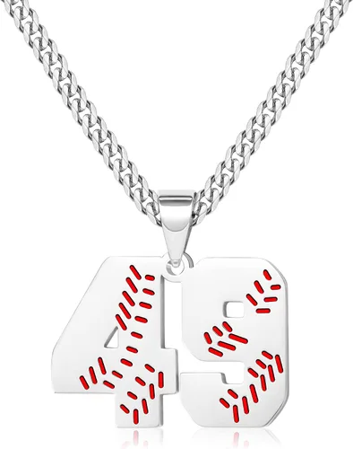 Miniatura 87 de Btysun Collares de béisbol de béisbol número 0-99 dijes de acero inoxidable para hombres, regalos de béisbol, papá, marido, regalo de Navidad