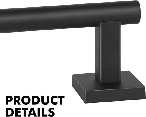 Miniatura 7 de Toallero individual negro mate, barra de toalla de acero inoxidable de 32 pulgadas, base cuadrada, soporte de toalla montado en la pared para baño