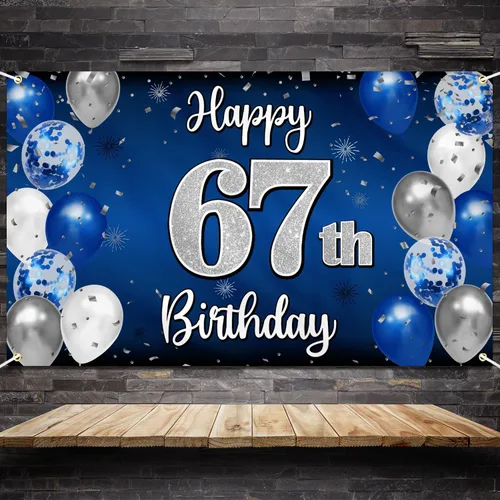Miniatura 348 de Decoración de feliz cumpleaños 35, globo azul y plateado de 35 años, cartel grande de telón de fondo de cumpleaños, suministros para fiesta de 35th