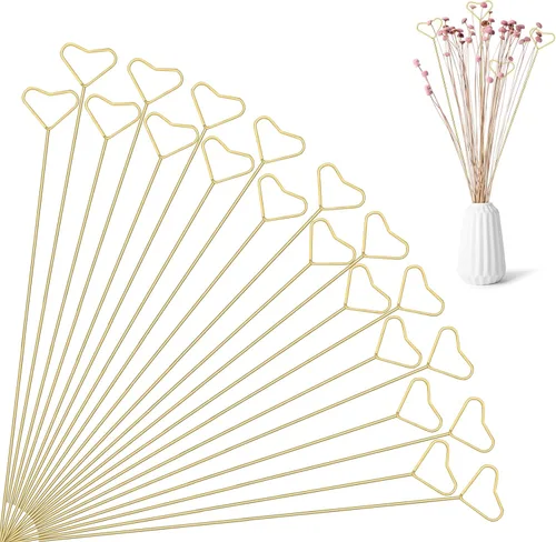 Portatarjetas con diseño floral, 20 unidades, para centros de mesa, clip dorado para arreglos florales, soporte de fotos de alambre de metal, púas